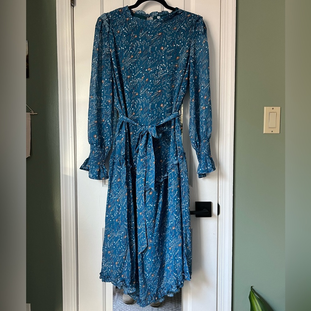 Roolee Teal Floral Midi Dress